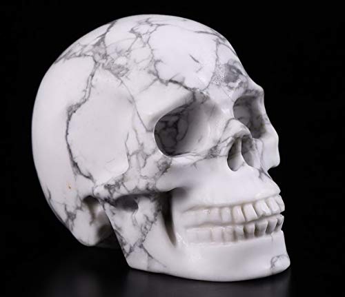 Skullis 2.0” Howlite Crystal Skull, Hand Carved Gemstone Fine Art Sculpture, Reiki Healing Stone Statue.