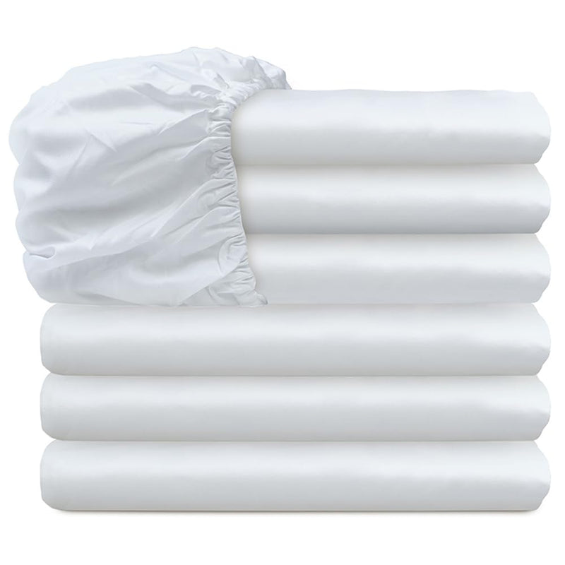 Glarea Microfiber Fitted Sheets or Bottom Sheets, White, Queen Size (Bulk Pack of 6)