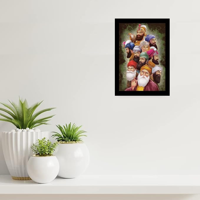 S.K 10 Sikh Gurus Photo Frame Guru Nanak Dev Ji Guru Gobind Singh Ji Photo Frame for Home Office Living Room Without Glass D004 (10 x 14 Inch)