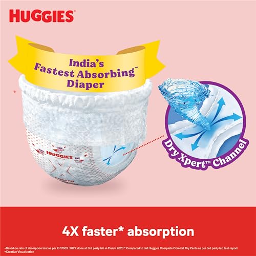 Huggies Complete Comfort Wonder Pants Small (S) Size (4-8 Kgs) Baby Diaper Pants, 86 count, India's Fastest Absorbing Diaper with upto 4x faster absorption, Unique Dry Xpert Channel