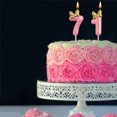 AOOLADA 71st Birthday Candles, Pink 71 Year Old Number Birthday Candles, Happy Birthday Party Decorations Cake Topper Gifts for Men Women