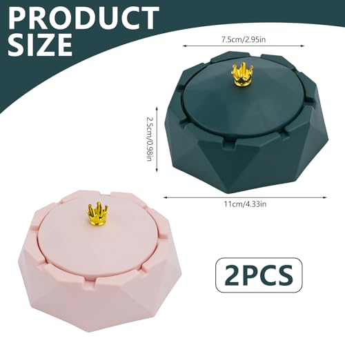 Bekecidi 2 PCS Ashtray with Lid, Crown Stainless Steel Ashtray, Desktop Smoking Ash Tray, Windproof Ash Holder for Smokers, Ashtray for outdoor Indoor Home Office Garden Bar (Pink, Green)