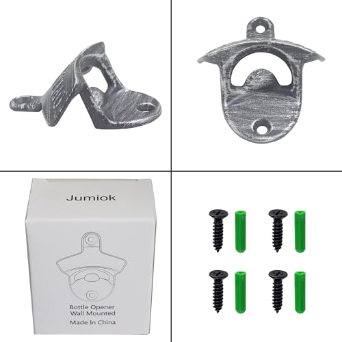 2PCS Outdoor Aged Silver Stainless Wall Mount Beer Bottle Opener Magnetic Stationary with Magnetic Cap Catcher Jumiok for Home Bar Cabinet Porch