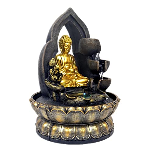 CALANDIS Thai Buddha Table Water Fountain Resin Indoor Fengshui Meditation Relax