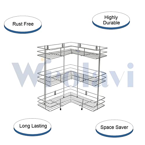 ZINBELL L Corner Shape Stand Triple Layer 3-Tier Stainless Steel Multipurpose Storage Rack/Shelf Rack for Dish Kitchen & Bathroom Polished Steel Finish (Silver, Corner Shelf)