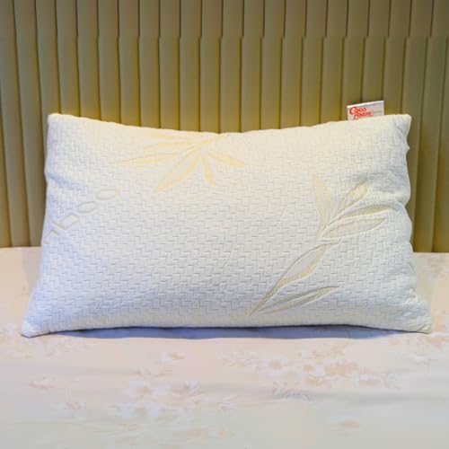 COCOFOAM Organic Bamboo Memory Foam Adult Pillow for Better Neck and Head Support. (Pack of 4 Pillows, White & Yellow)