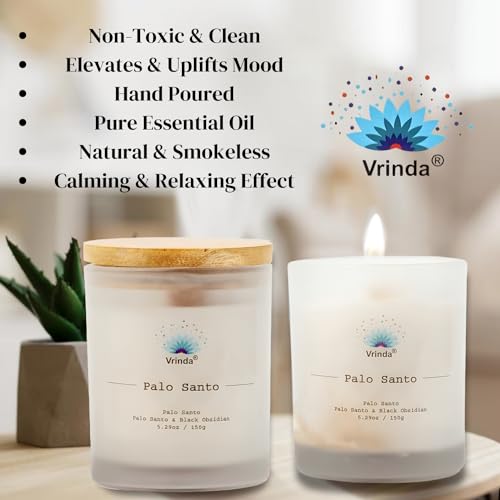 Vrinda® Palo Santo Glass Scented Candle with Crystals, Soy Blend. Approx. 5.29Oz