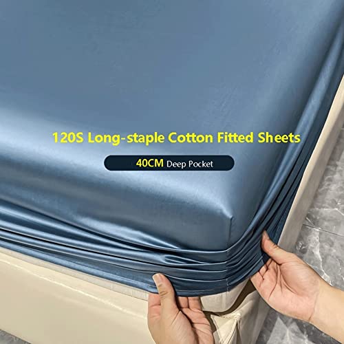 Satin Fitted Sheet 600 TC 100% Long-Staple Cotton Smooth and Soft Satin Bottom Fitted Sheet 15.74" Deep Pocket Bed Sheet Twin Twin XL Full Queen King 1 Piece