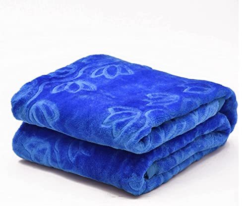 TC Floral Embossed Mink Blanket for Double Bed Blanket| Ultrasoft & Lightweight Solid Blanket for Winter & Mild Winter Sofa, Couch, Bedroom - Double, 90x90 inches - (Navy Blue, Double Bed)