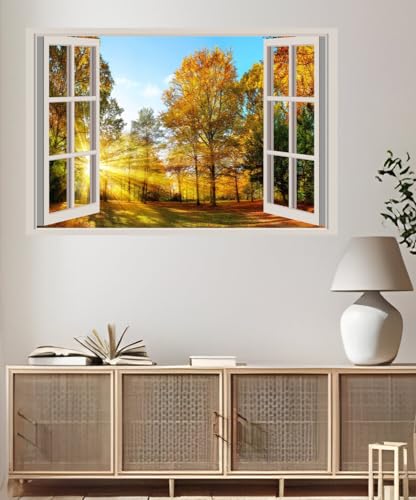 JVERF - JZZA28003 Seasons Autumn Trees| Self-Adhesive Open Window Wall Sticker