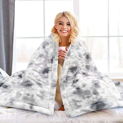 GOQO TOMO Electric Heated and Weighted 2 in1 Blanket — Flannel Material with Premium Glass Beads, with 12 Heat Levels, 8 Timer (Grey Tie dye, 15lb 48''x72'')