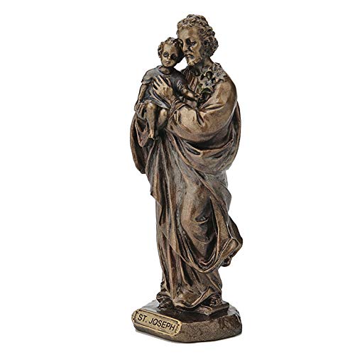 Veronese Design 3 3/8 Inch Saint Joseph Cast Resin Hand Painted Antique Bronze Finish Statue Home Decor