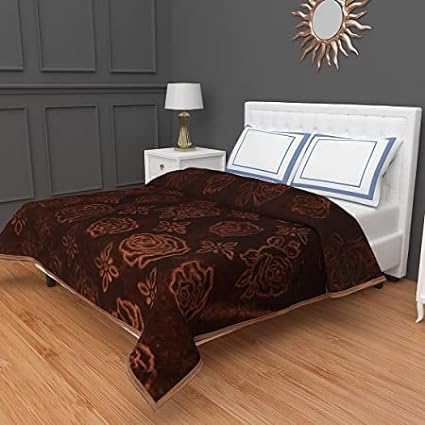 Click Tick 500 TC Winter Mink Blanket | Floral Super Soft Warm Lightweight Mink Single | Double Bed Ac Bed Blankets for Winter Kambal (Brown, Single)