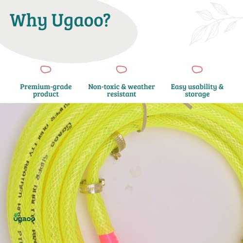 UGAOO Super Braided Green Water Hose PVC Pipe With Water Tap Adapter & 2 Clamps For Home Gardening,Cleaning, Outdoor-Indoor Use (Diameter: 0.5 Inch, Length: 10 Meters)