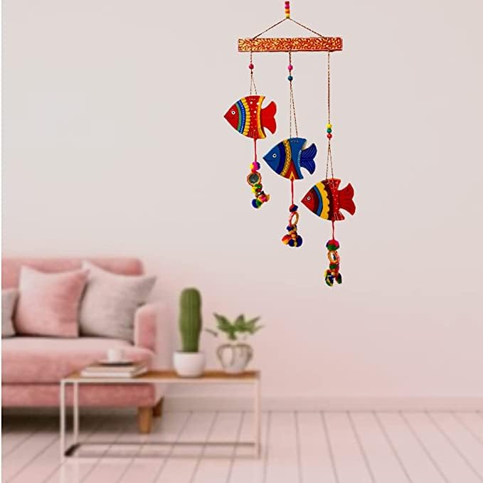 AADYA CREATION : Fish Hanging Rajasthani Traditional Handmade Hand-Painted Decoration Wind Chimes