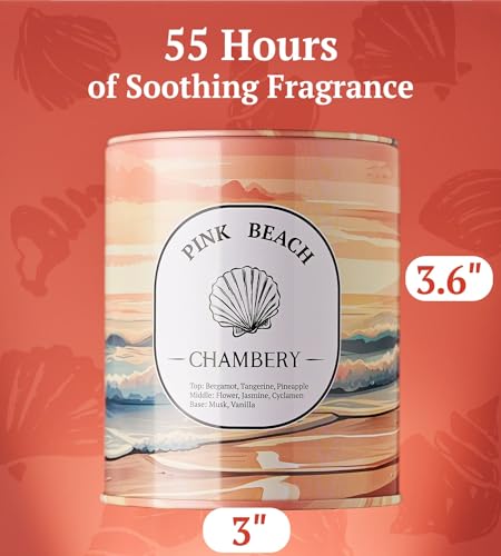 CHAMBERY Pink Beach Candle 9.17oz | Sunrise/Sunset at The Bahamas’ Hubble Island in Premium Tin | Fresh Clean Fragrance for All Seasons | Soy Wax with Lead-Free Cotton Wick | 55-Hour Burn