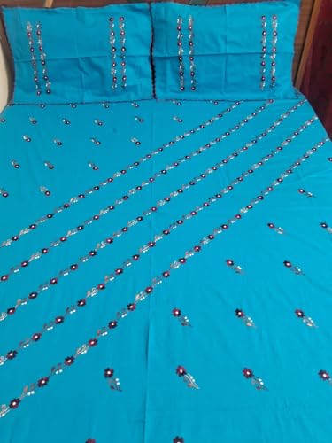 Handwork Embroidered Cotton bedsheets Queen Size 200 tc Pure Cotton Double Bed Sheet Embroidery Floral Design (Design 4)