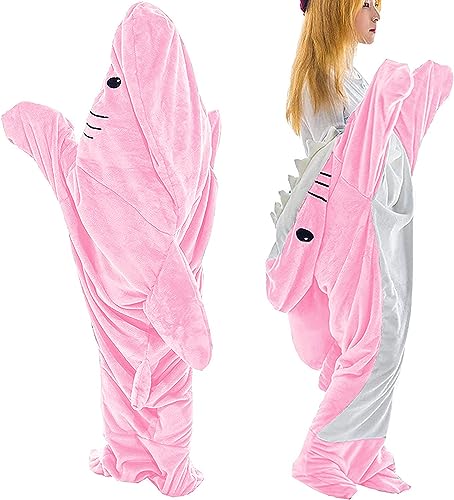 Shark Cozy Pink Shark Blanket Super Soft Flannel Hoodie Sleeping Bag for Adults & Kids (M (Medium) - 170cm)