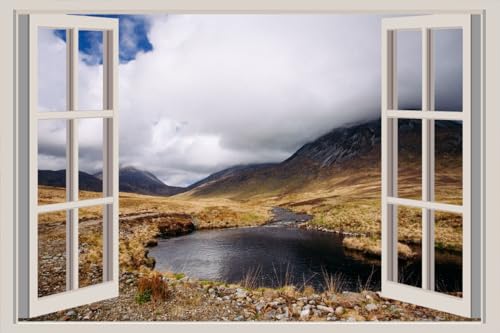 JVERF - JZZA24649 Mountains Scotland| Self-Adhesive Open Window Wall Sticker