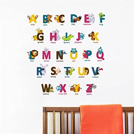 HS Decor ' Alphabet Letters with Baby Animals ' Large Size Wall Sticker (Wall Coverage Area - Height 120 cms X Width 40 cms)(Pack of 1)