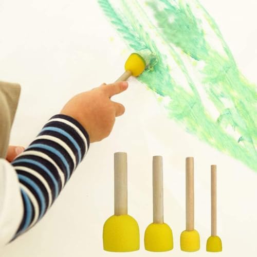 Eclet 5 Pcs Round Stencil Sponge Wooden Handle Foam Brush Set Painting Tools for Kids DIY Painting Stencils Arts and Crafts Tool Accessories