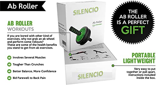 SILENCIO AB Exercise Roller Wheel, Abs Workout Equipment for Abdominal & Core Strength Training, Exercise Wheels for Home Gym Fitness, Ab Machine, AB Fitness Equipment with Knee Pad Accessories