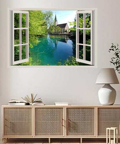 JVERF - JZZA22322 Germany Summer Lake| Self-Adhesive Open Window Wall Sticker