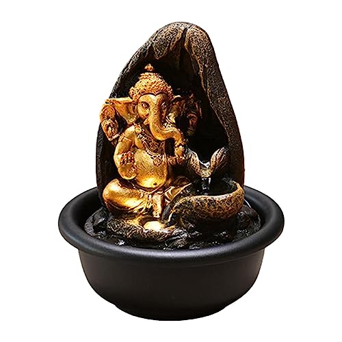 SAZ DEKOR Ganesha Statues Tabletop Water Fountain Decorative Waterscape Rock Waterfall with Backdrop