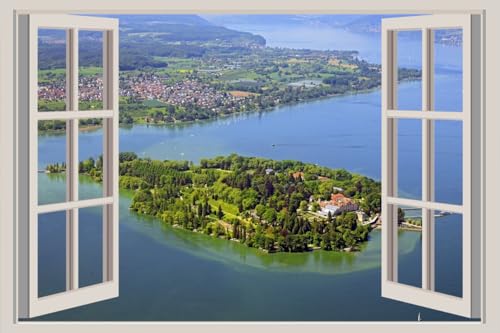 JVERF - JZZA21893 Germany Lake Island Lake Mainau Bodensee from| Self-Adhesive Open Window Wall Sticker