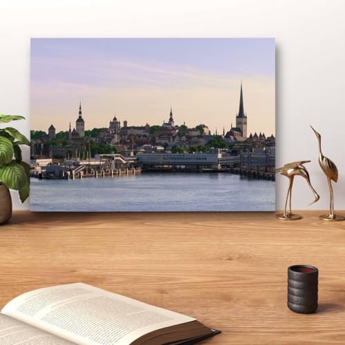 GADGETS WRAP Canvas Gallery Wrap Framed for Home Office Studio Living Room Decoration (14x11inch) - Medieval Tallinn Old