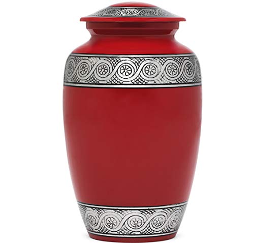 Eternal Harmony Cremation Urn for Ashes, Adult Male & Female Large Urn for Human Ashes with Elegant Finishes, Secure Seal & Velvet Bag, Funeral Urn for Men & Women Up to 200 lbs, 7 x 11 in (Red)