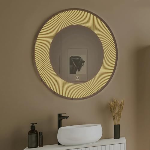 TINITALO Bathroom LED Mirror Home Mirror Wall Mirror with Touch Sensor, 3 Light Effects, Glass, Round LED-63 (24 x 24 Inch)