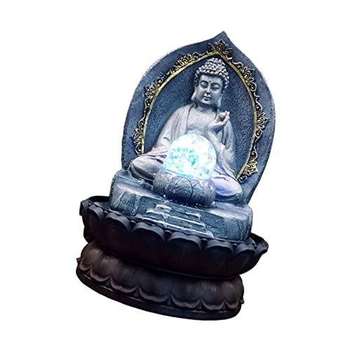 ATORSE® Buddha Tabletop Water Fountain for Home Office Decorative with Led Blue