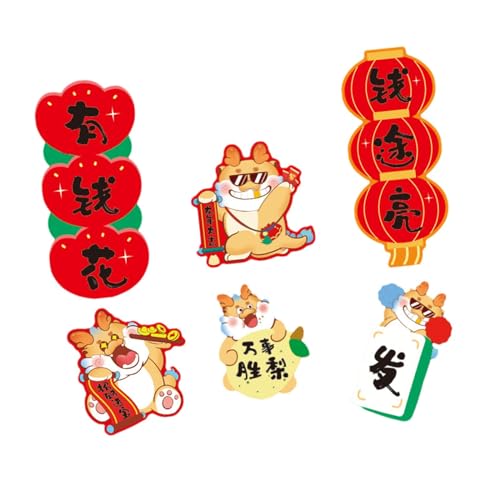 CALANDIS® 6 Pieces Chinese New Year Refrigerator Magnets for Home Door Spring Festival Style B | 6 Fridge Magnets