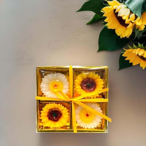 The Decor Affair Set of 4 Beautiful Sunflower-Shaped Wax Floating Candles in Multicolour - Perfect for Home Decor, Diwali Gifting, and New Year Celebrations. (Yellow and White)