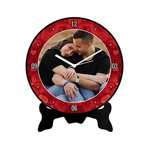 Artle Media Customized/Personalized Wooden Round Shape Table Clock with Photos for Birthday Kids Baby for Your Love (15cm x 2cm x 15cm, Black) 15