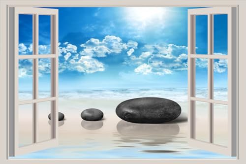 JVERF - JZZA28295 Sky Stones Sea Ocean| Self-Adhesive Open Window Wall Sticker