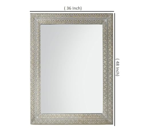 WILDWOOD Mango Wood Wall Mirror | Floral Wall Mirror Frame | Wall Hanging | without Mirror | Only Frame with Out Mirror (48"x36")(Natural Finish)