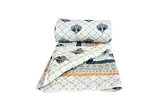 SVT Traditional Famous Jaipuri Beautiful Floral Print in Nevy Blue Silver & Gold Jaipuri Rajai/Razai/Quilt Single/Single Bed Quilt/Comforter/AC Quilt/AC Comforter