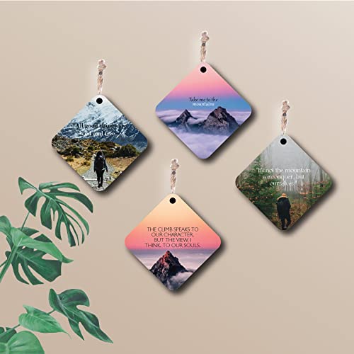 woopme® 4 PCs Mountains Are Calling Quotes Printed Wall Hanging For Home Office Restaurant Hall Wall Decor (8 x 8 Inch)