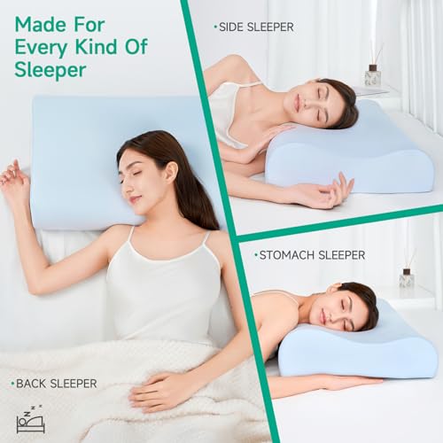 SPUER Memory Foam Bed Pillows for Side Sleepers Contouring Pillow with Soft & Supportive and Breathable Cover for Sleeping Standard Size