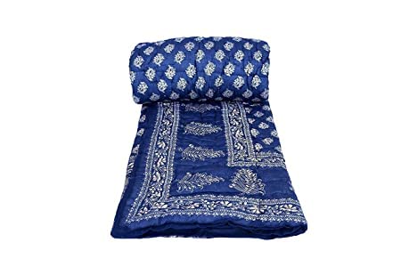 Craft Jaipur Cotton Gold Print Jaipuri Light Weight Single Bed Razai- (Dark Blue)