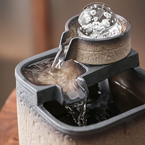 ATORSE® Tabletop Water Fountain Indoor Waterfall Feature with Rolling Ball Brown