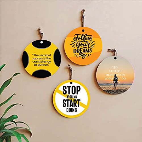 woopme® 4 PCs Inspiring Quotes Printed Wall Hanging For Home Office Restaurant Hall Wall Decor (8 x 8 Inch)