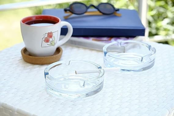 P S ASSOCIATES Glass Classic Crystal Quality Cigar Cigarette Ashtray Round Tabletop for Home Office Indoor Outdoor Home Decor