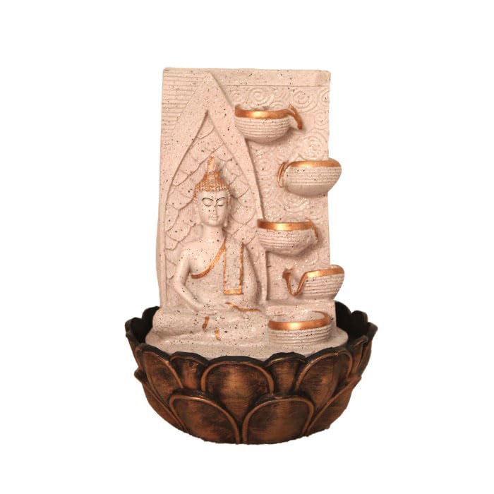 Art N Hub Meditating Buddha Tabletop Waterfall Fountain Decorative Gift Items for Home and Office Decoration | Home Inauguration Gift Items (27 x 27 x 37 CM | Dotted Pink Copper)