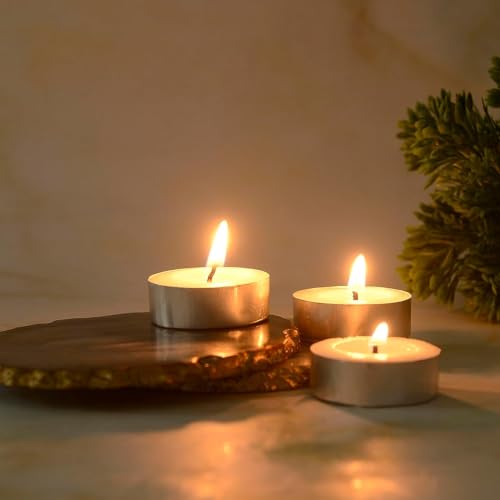 VEDHAN - Wax Tealight Candles - Pack of 100, 4 Hours Burning Time, 100% Fully Refined Paraffin Wax, Unscented, Smokeless, Dripless, for Home Decor, Offices & Other Occasions (White)