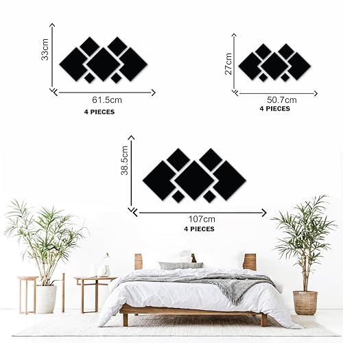 SPARKSBAE Silver Mirror Self Adhersive Acrylic Sticker Featuring Geometric Diamond and Square Decal for Living Room, Bed Room, Hall, Kitchen, Foyer Wall Decor DIY (Silver | 42x23cm | 7 Pieces)