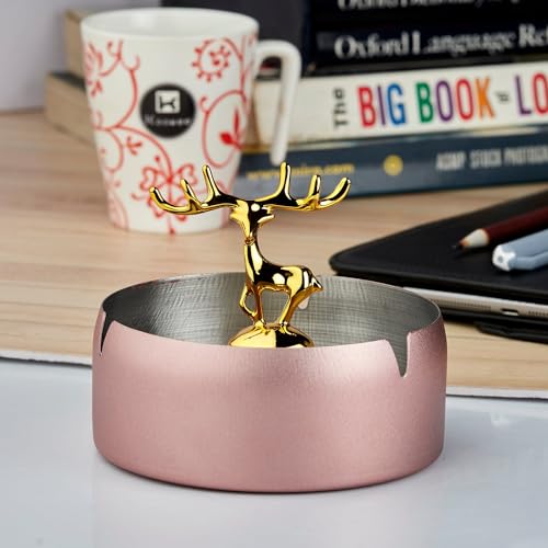 Ashtray,Moose Ashtray, Stainless Steel Home Ash Tray Set for Cigarettes, Cool Ashtray for Outside and Indoor Use, X-Large, Set of 2 - Pink/Beige