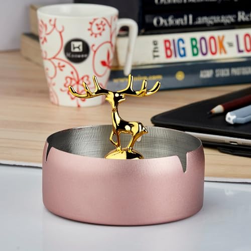 Ashtray,Moose Ashtray, Stainless Steel Home Ash Tray Set for Cigarettes, Cool Ashtray for Outside and Indoor Use, X-Large, Set of 2 - Black/Pink